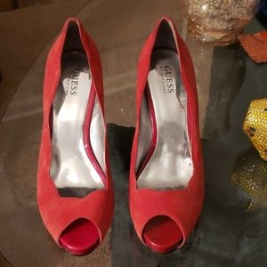 Guess Red velet shoes size 9.5